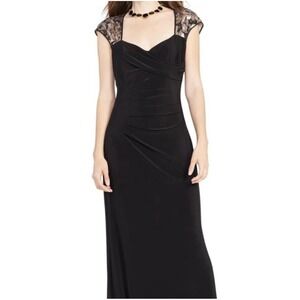 Lauren Ralph Lauren Evening Gown Size 6 Black Sequin Lace Cap Sleeve Formal